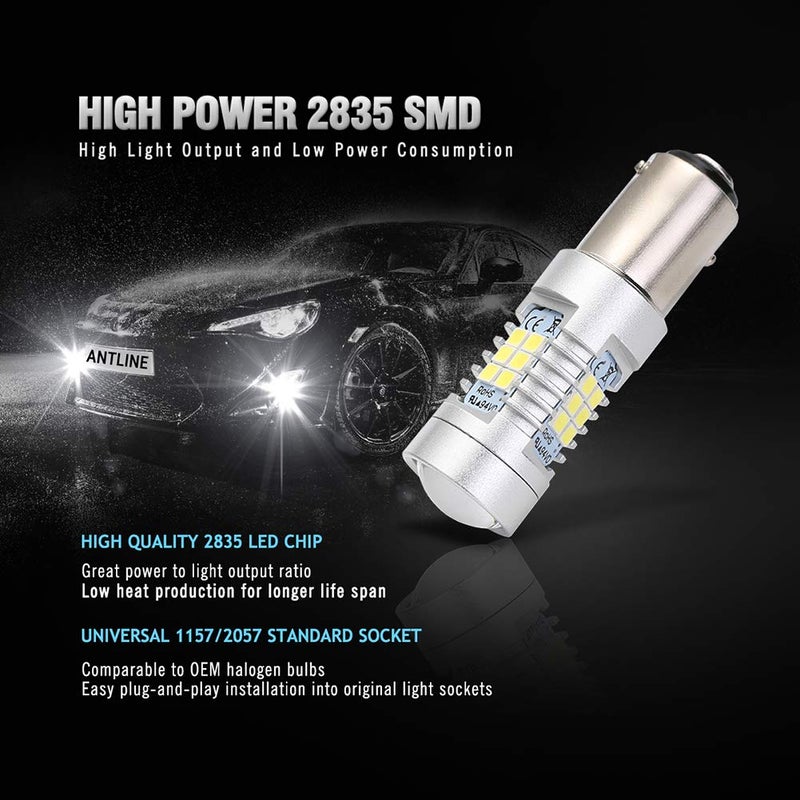 ANTLINE Extremely Bright 1157 1157A 2057 2357 7528 2057A BAY15D 21-SMD 2835 Chipsets 1260 Lumens LED Bulb Replacement White for Car Backup Reverse Brake Tail Turn Signal Lights Bulbs DRL (Pack of 4) - Image 4